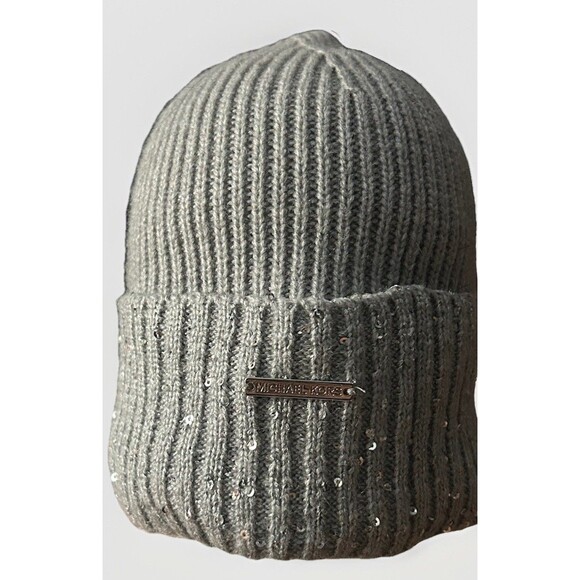 Michael Kors Gray Silver Sequins Logo Knit Beanie - Picture 1 of 5